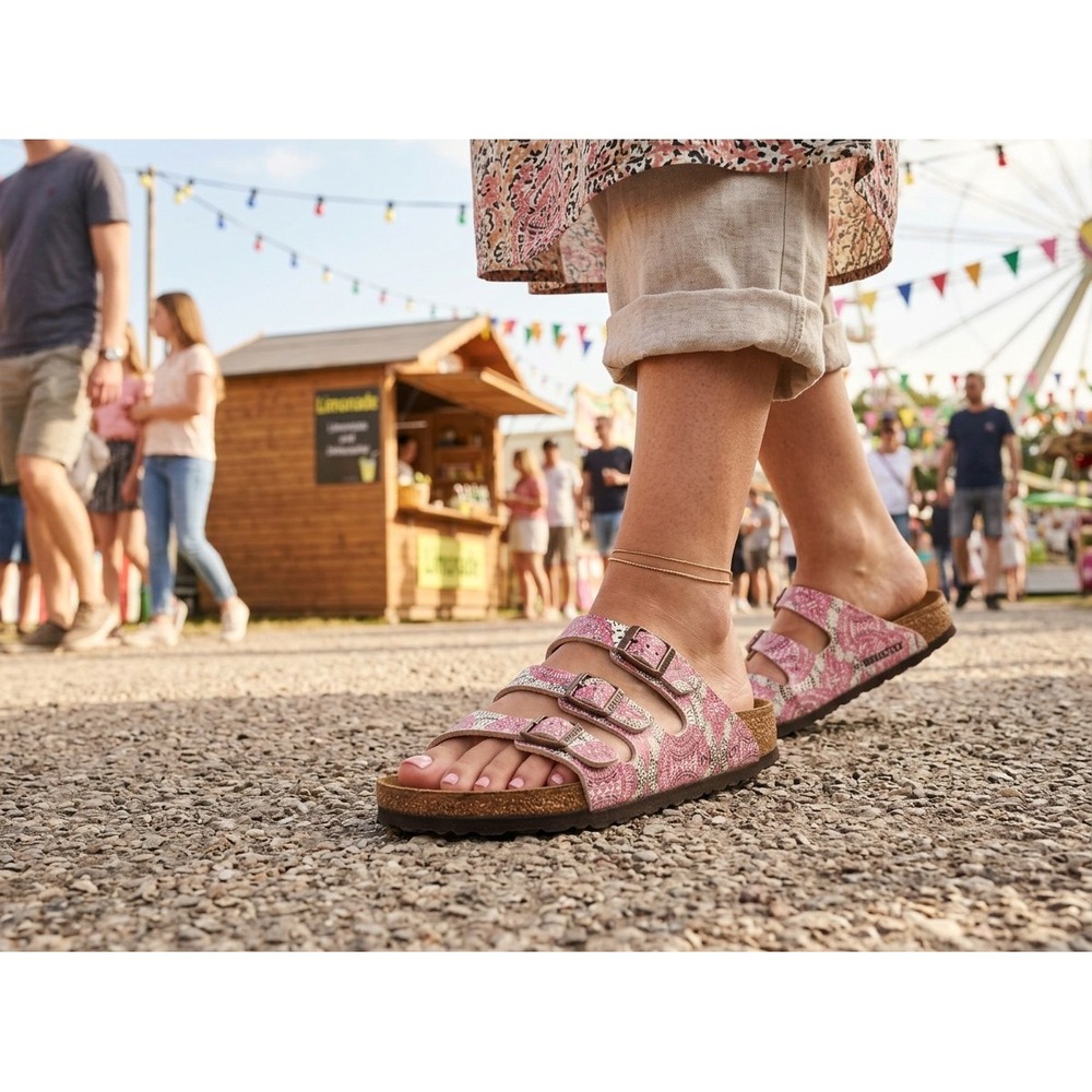 Papillio Sandals by Birkenstock, Pink Print, 3 Adjustable Straps, Size 38 / 7 - Picture 2 of 12